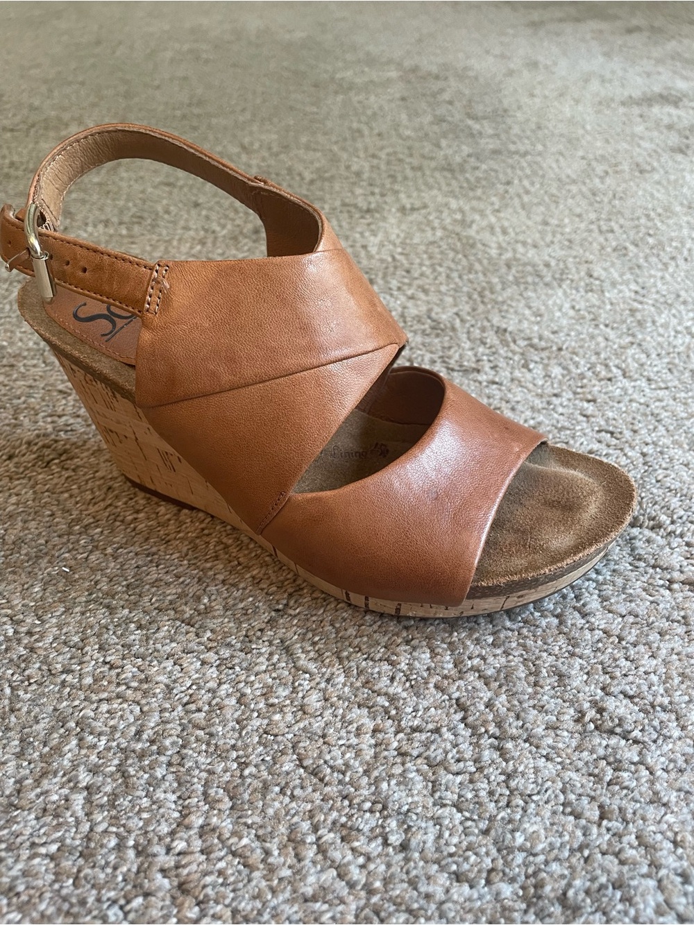 Sofft brown leather wedge slingback sandals size 6M cork heel